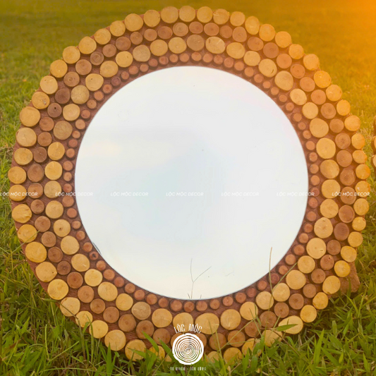Natural Wood Circle Wall Mirror