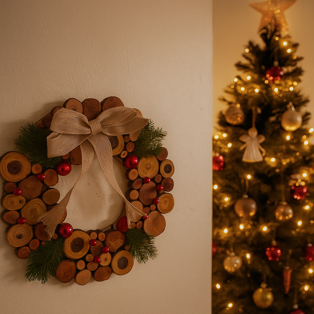 Christmas Wreath with A Bow – Wooden Wall Art – Christmas Gift For Mom, Dad, Brothers, Sisters, Friends