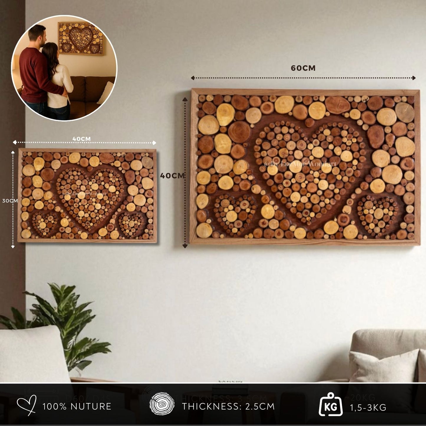 Love Grows Here – Handcrafted from Recycled Wood Heart Wall Art – A Special Gift for Families & Couples