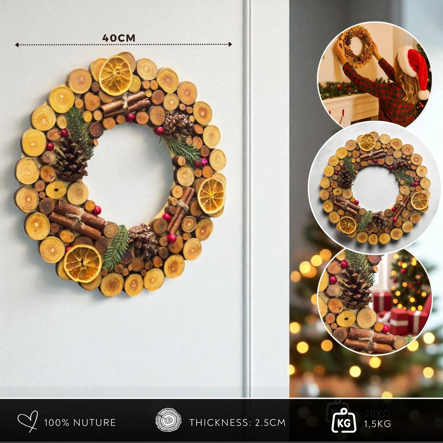 Christmas Wreath - Wooden Wall Art - Christmas Gift For Mom, Dad, Brothers, Sisters, Friends